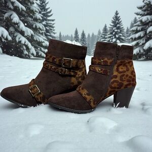 Pierre Dumas Brown Leopard Ankle Booties